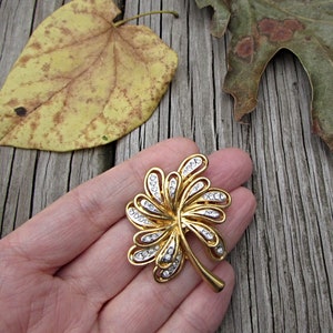 Bijoux Vintage Tree Brooch, Fancy Two-Tone Gold & Silver, Rhinestone Crystal, Leaf Cluster Pin 1970s Art Nouveau Jewelry Nature Lover Gift image 9