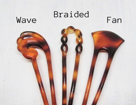 Vintage FRENCH Hair Forks (set of 2), Tortoise-shell Hair  display picture 1