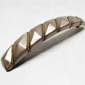 Vintage FRENCH Gray Hair Clip Barrette, Geometric Grey Silver Diamond, Gold Braiding, 1980s Designer France Hair Accessories for Women Girls
