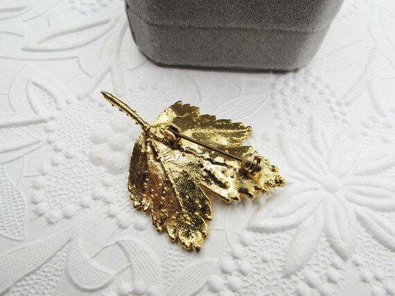 Vintage 24K Gold Dipped Real Leaf Brooch- Europea… - image 6