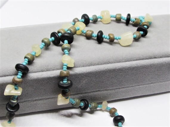 Vintage Natural Stone & Seed Beaded Choker Neckla… - image 2