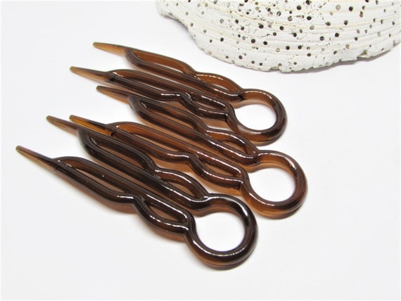 Vintage Plastic Hair Pin Set of 3- Brown, Clear o… - image 2
