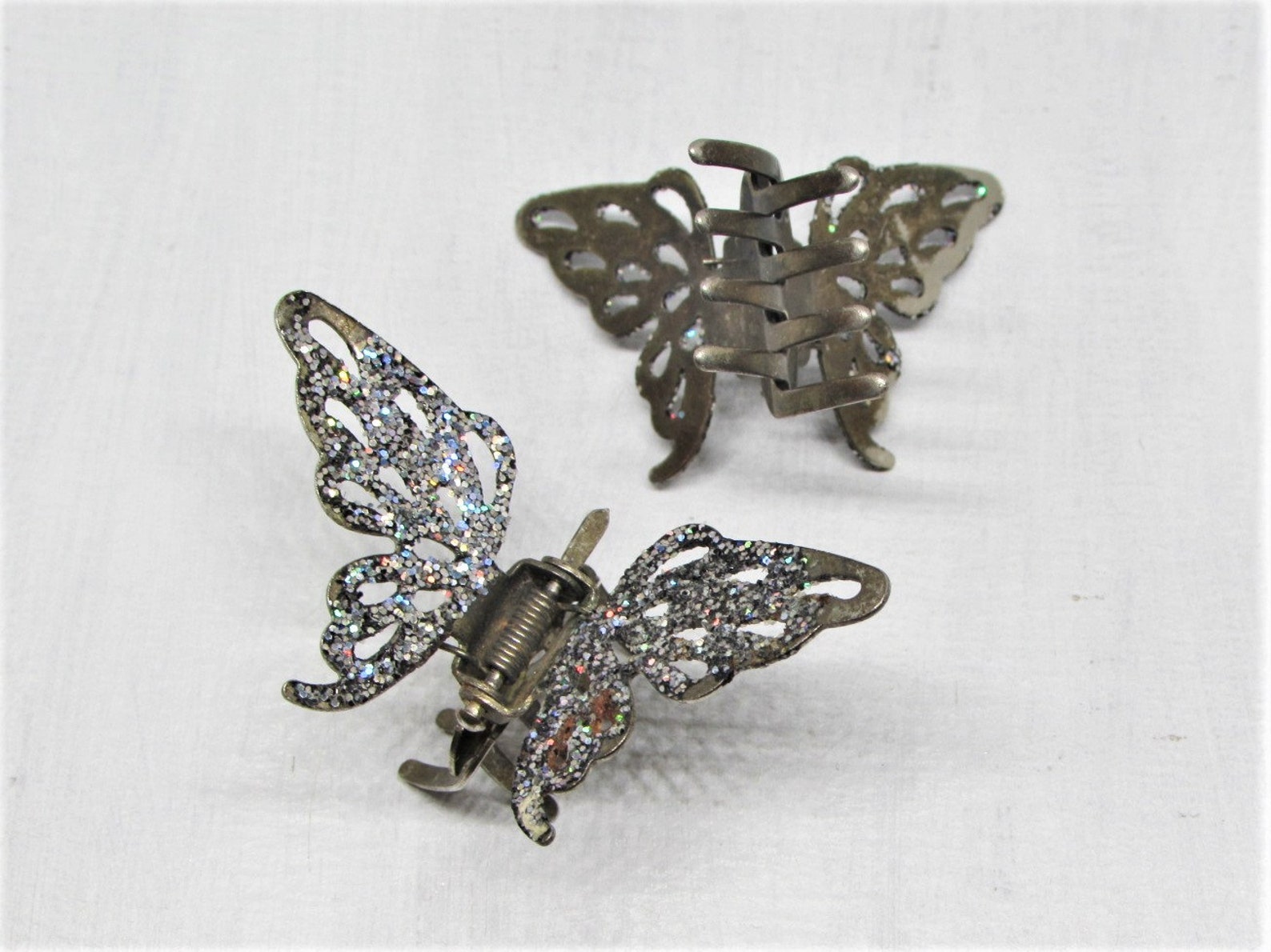 Vintage JAPANESE Hair Clips set of 2 Silver Glitter Etsy