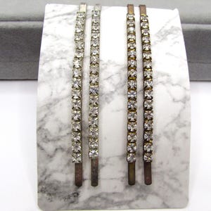 Vintage Large Rhinestone Bobby Pins Set of 4- Fancy Barrettes- Sparkly Clear Crystal Hair Pins- Long Thick Hair Clips- Hair Accessory Bun