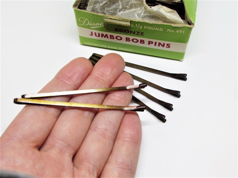 Set Jumbo Vintage 1960s Black or Bronze Bobby Pins Extra Large Long 2.75 Roller Pin Updo Bun Hair Pins for Women Finger Wave Setter Clip image 8