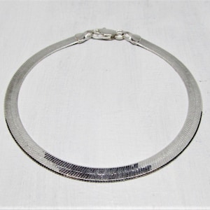 Vintage Designer CS Silver Plated Herringbone Chain Bracelet, Wide Thick Flat Link Chain, Unisex Men or Women, 1980s Retro Modern Jewelry
