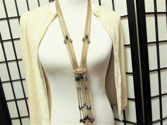 Vintage Designer LIZ Claiborne Long Gold Tassel N… - image 1