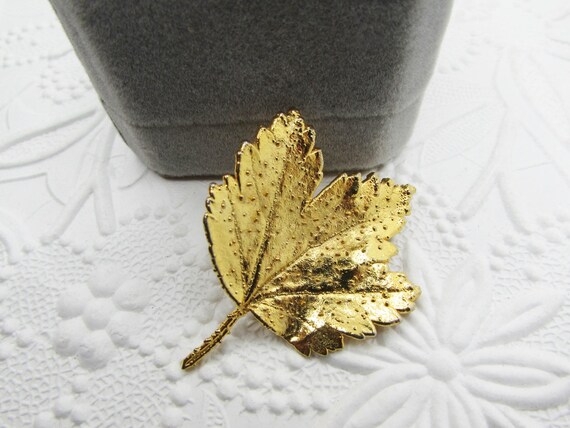 Vintage 24K Gold Dipped Real Leaf Brooch- Europea… - image 3