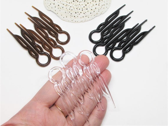 Vintage Plastic Hair Pin Set of 3- Brown, Clear o… - image 8