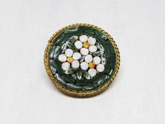 Vintage ITALIAN Micro-Mosaic Brooch Pin, Small Li… - image 1