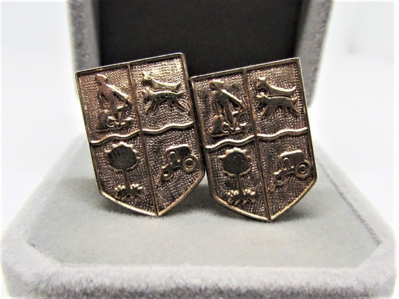 Vintage Gold Shield Cuff-Links- Navy Military Pat… - image 2