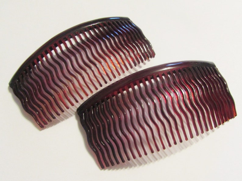 3.5 Long Vintage FRENCH Cherry Red Hair Comb Set, Pretty Side Combs / Hair Slides, Made in France, 1970s Accessory for Women, Red Head Gift image 3