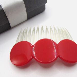 Vintage 1975 GOODY Cherry Red Plastic Hair Comb, Circles Decorative Side Comb, Made in USA, Hair Accessories, Women Girls, Thick Thin Hair