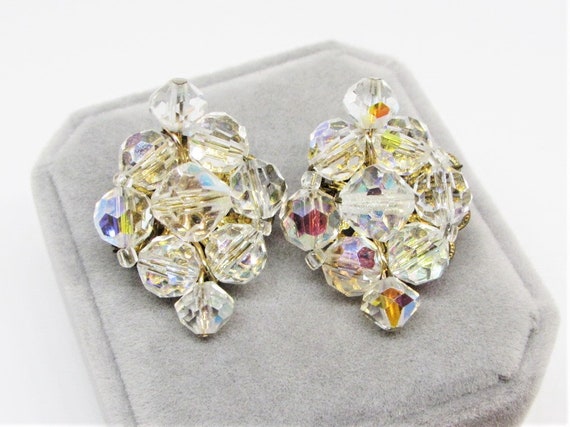 Elegant Vintage Crystal Cluster Earrings, AB Clea… - image 4