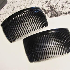 Vintage FRENCH Black Hair Combs (Set of 2)- Classic Simple Everyday Plastic Side Combs- 1970s Hair Accessory for Women Girls, Made in France