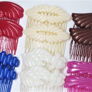 Pretty Vintage 1980s Hair Comb Set of 2- Brown, Cream, Pink, Blue, Red or White- Decorative Side Combs- Hong Kong Hair Accessory Women Girls
