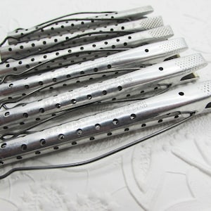 Medium Size Vintage 1940&#39;s GOODY Aluminum Metal Curler Set- 3/8&quot; Diameter Rollers- Finger Wave Wet Pin-Up Curl Clips- Hair Styling Tools