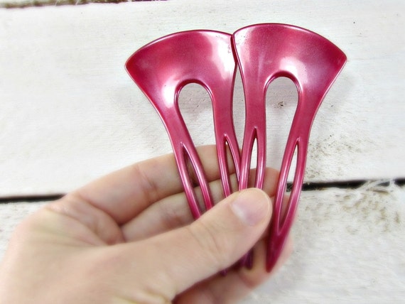 Vintage Large Red Hair Fork Set, Plastic Chignon B