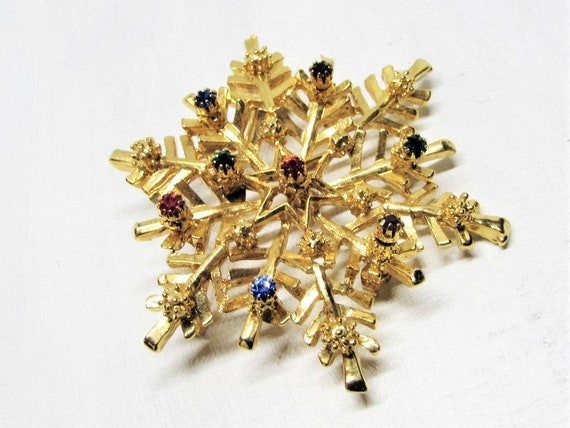 Vintage 1980s Gold Amber /& Brown Snowflake Brooch