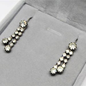 Dainty Vintage Rhinestone Chandelier Earrings, Long Clear Crystal Dangle Earring, Silver-Plated, 1970s Wedding Bridal Jewelry, Something Old