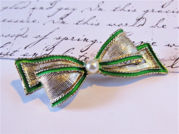  Cute Ribbon Bow Imitation Pearl Hair Clip, Women