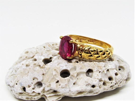Vintage Designer LIND Simulated Ruby Ring, Red Ov… - image 2