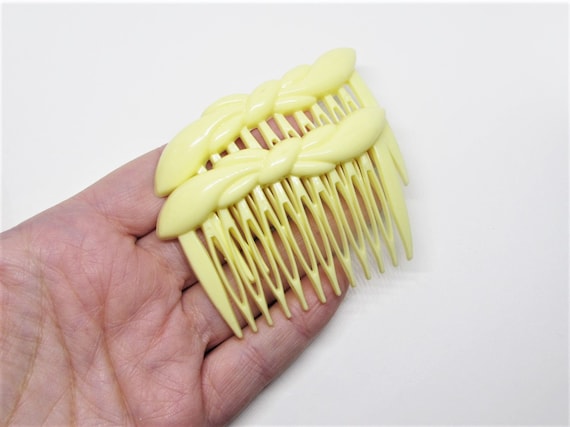 Vintage 1980s Bow Hair Side Comb Set of 2- Peach,… - image 9