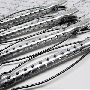 Small Size Vintage 1940s GOODY Aluminum Metal Curler Set- 1/4&quot; Diameter Rollers- Wet Pin-Up Curl Clips- Finger Wave Clip- Hair Styling Tools