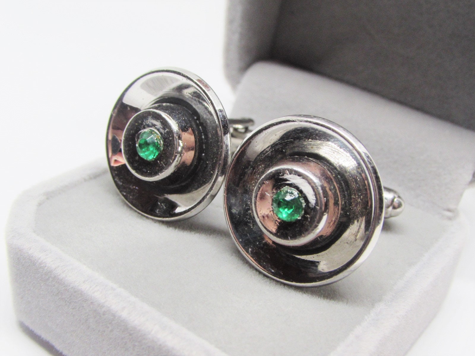 Lot De Boutons De Manchette Vintage - Vert Émeraude En Lucite Et Strass (Unisexe)