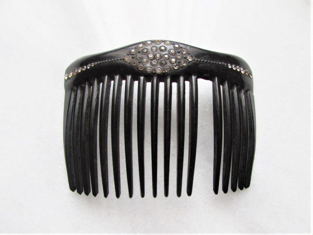 Antique Edwardian Rhinestone Crystal Hair Comb, Large Black  display picture 1