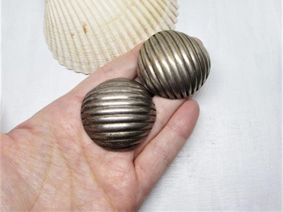 Huge Vintage Silver Circle Oversized Earrings, La… - image 1