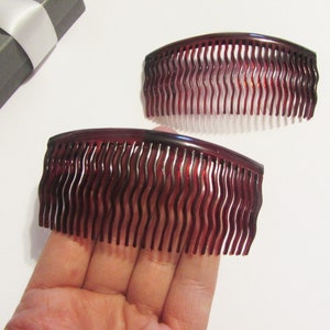 3.5 Long Vintage FRENCH Cherry Red Hair Comb Set, Pretty Side Combs / Hair Slides, Made in France, 1970s Accessory for Women, Red Head Gift image 6