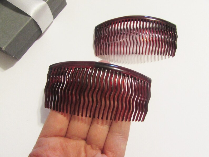 3.5 Long Vintage FRENCH Cherry Red Hair Comb Set, Pretty Side Combs / Hair Slides, Made in France, 1970s Accessory for Women, Red Head Gift image 6