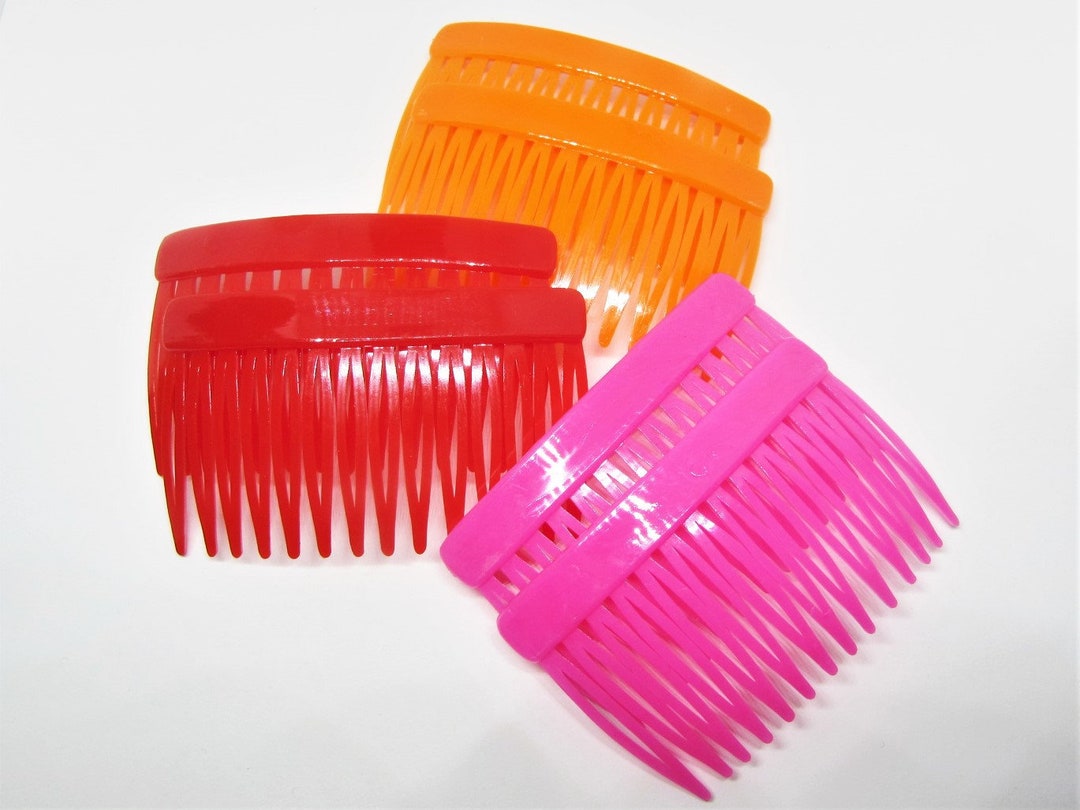 Vintage 80s Neon Hair Combs set of 2 Bright Orange, Hot Pink, or Cherry