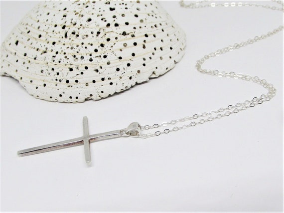 Vintage Sterling Silver Cross Necklace,  Modernis… - image 1