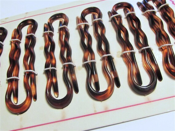 Vintage FRENCH Faux Tortoiseshell Hair Pin Set of 3, U  display picture 2