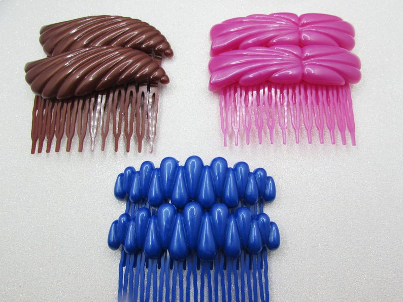 Puff Comb Vintage 1980s Brown Hair Comb Set- Puffy Wave Side Combs- 80s Preppy ...