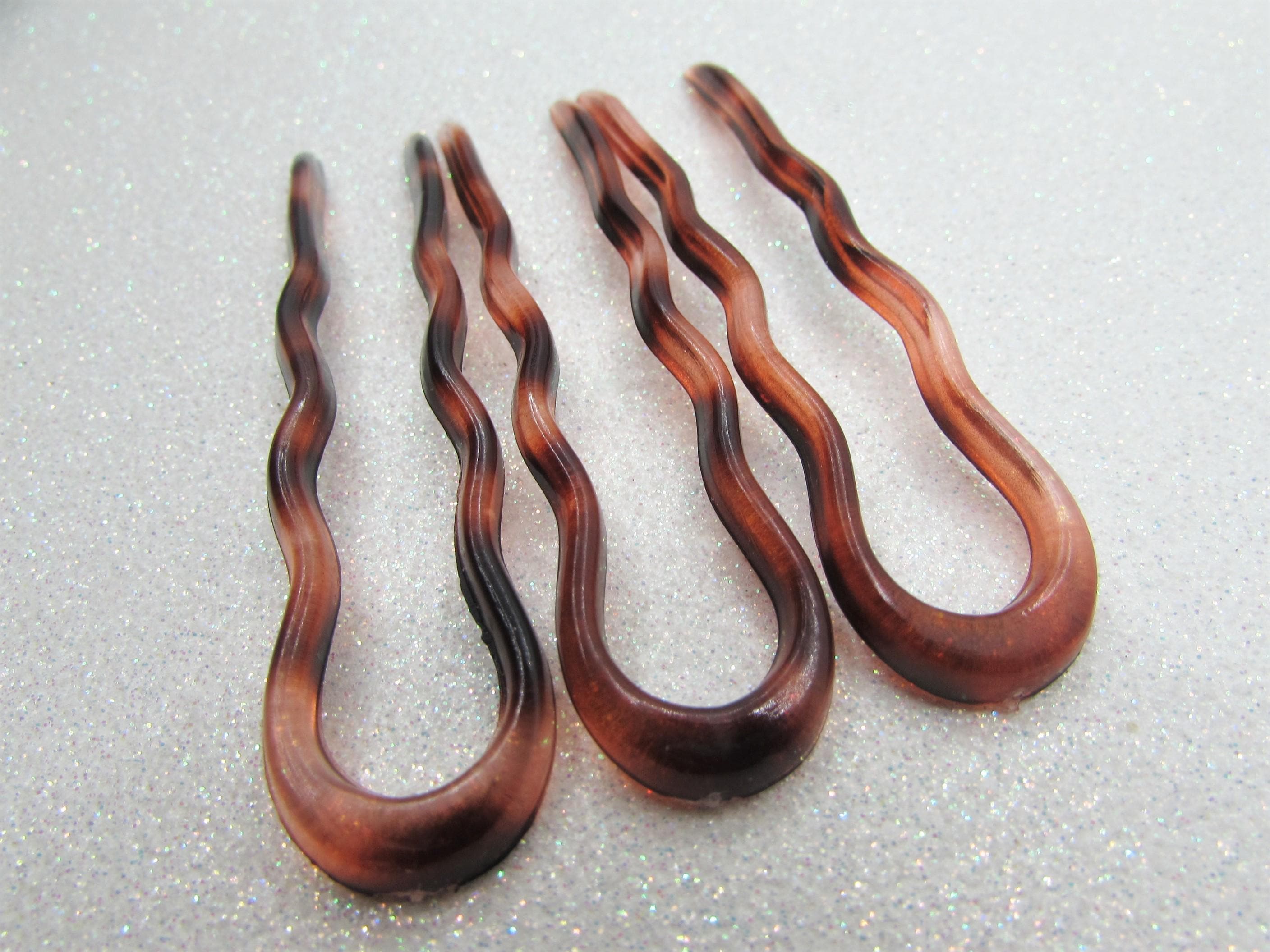 Vintage FRENCH Faux Tortoiseshell Hair Pin Set of 3, U 