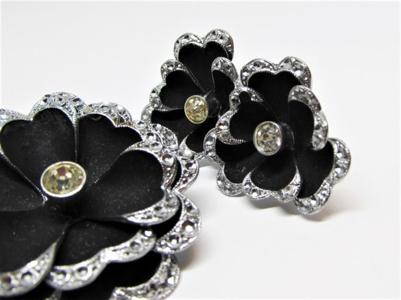 Vintage 1930s CZECH Pansy Flower Brooch & Screwba… - image 4