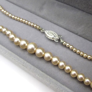Vintage JAPAN 15&quot; Ivory Glass Pearl Choker Necklace, 4-11mm Cream Graduated Single Strand, Wedding Bridal Prom Japanese Costume Jewelry 1950