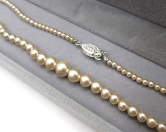 Vintage JAPAN 15 "Elfenbein Glasperle Choker Halskette, 4-11 mm Creme Abgestufter Einzelstrang, Hochzeit Brautschmuck Abschlussball Japanische Modeschmuck 1950
