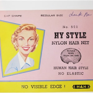 Vintage 1950s Nylon Hair Net, Invisible Dark Brown Regular Size, No Elastic, Cap Shape, Mid-Century Accessory for Women Short or Long Hair