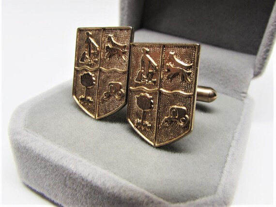 Vintage Gold Shield Cuff-Links- Navy Military Pat… - image 1