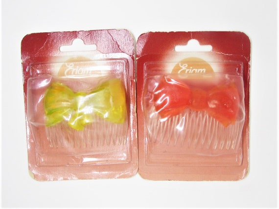 One (1) Vintage 1980s FRENCH Bow Hair Comb- Bright Glowing  display picture 3