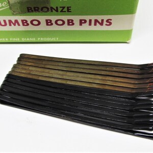 Set Jumbo Vintage 1960s Black or Bronze Bobby Pins Extra Large Long 2.75 Roller Pin Updo Bun Hair Pins for Women Finger Wave Setter Clip image 2