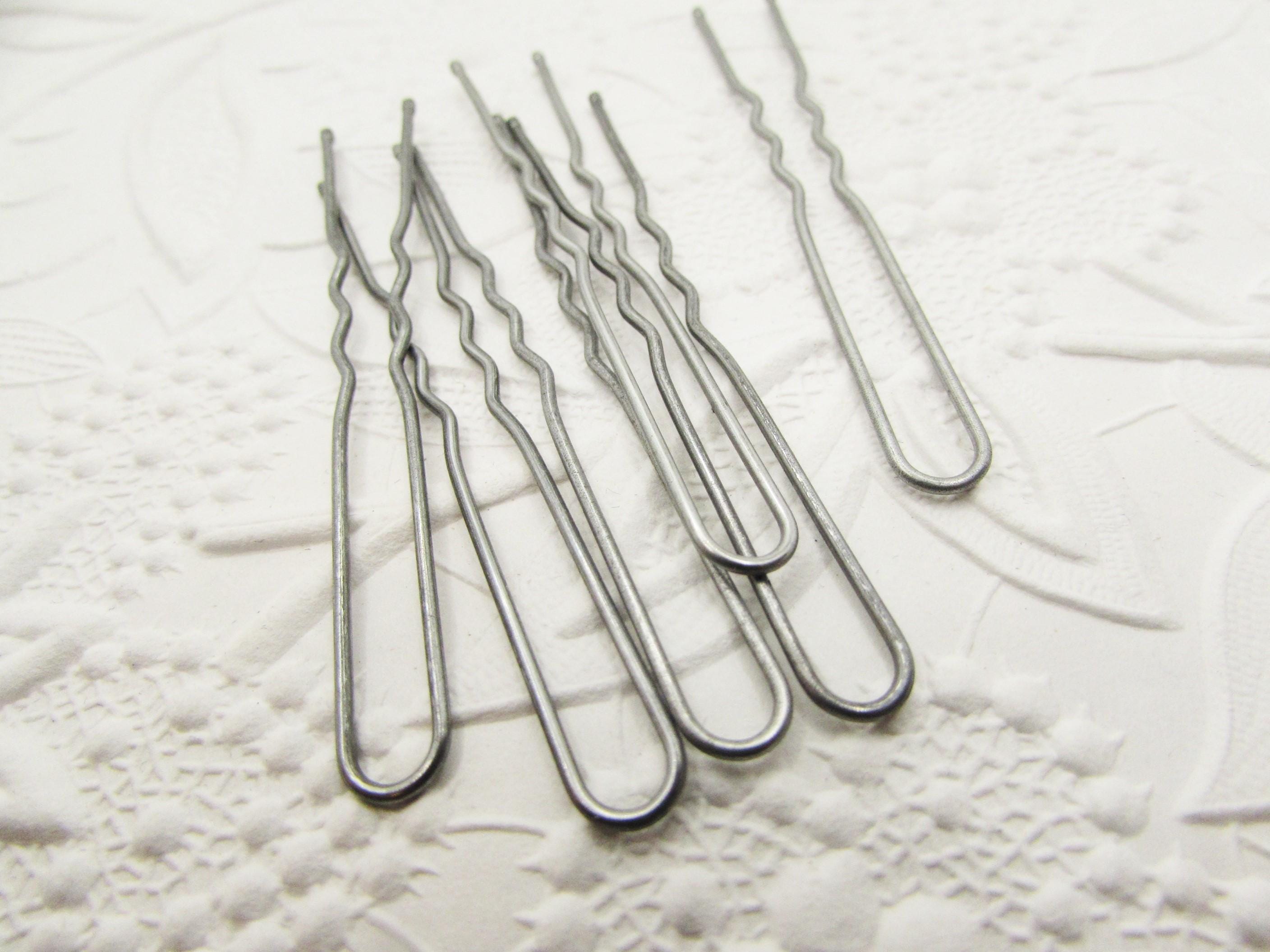 Vintage 1960's FRENCH Silver Gray Hair-pins for Women, 1.75