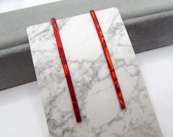 Vintage FRENCH Cherry Red Bobby Pin Set- Faux Mother of Pearl Shell Hair Pins- 1980s Hair Accessory- Valentines Day Gift for Women & Girls