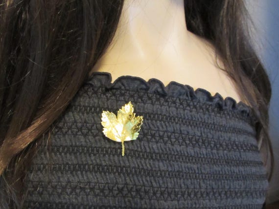Vintage 24K Gold Dipped Real Leaf Brooch- Europea… - image 8