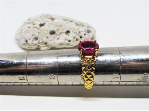 Vintage Designer LIND Simulated Ruby Ring, Red Ov… - image 9