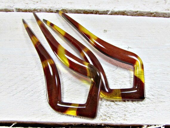 Vintage Tortoise Shell Hair Fork Set Goody Large Lucite Etsy